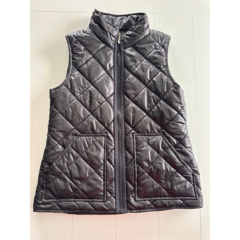 Kate Spade New York Black Quilted Puffer Vest Small Full Zip Gold Hardware